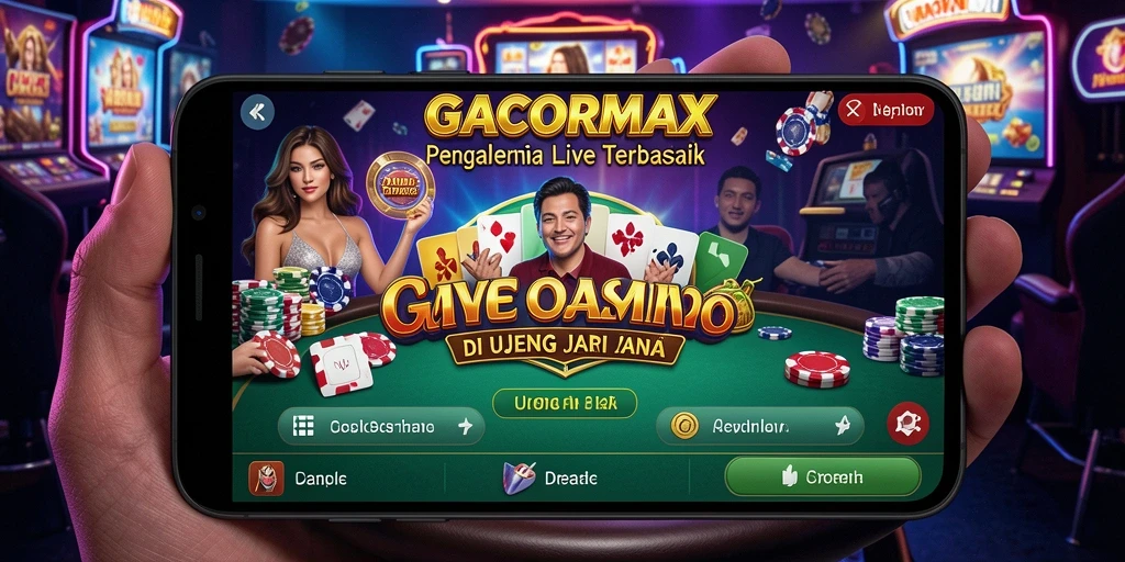 Screenshot gameplay GACORMAX yang menampilkan dealer langsung di meja kasino.