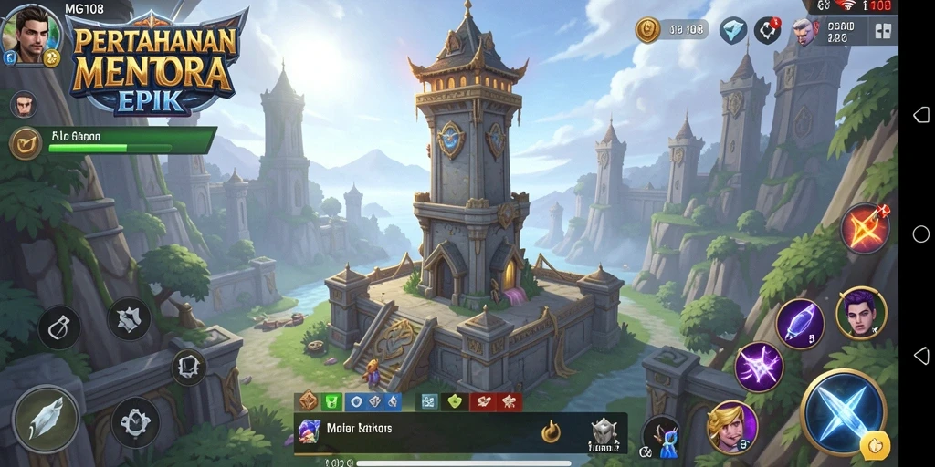 Tampilan epik dari gameplay Tower Defense MG108.