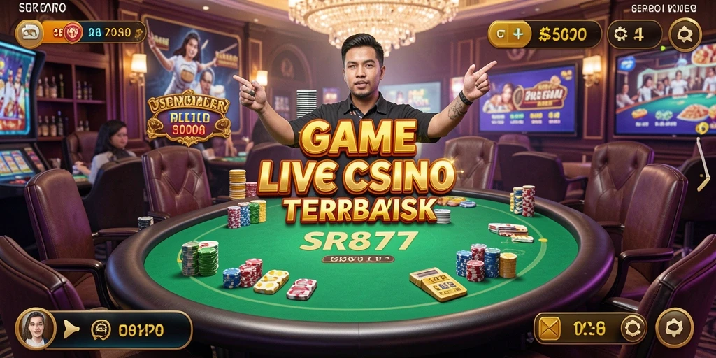 Screenshot gameplay SR877 menampilkan suasana kasino yang hidup dan interaktif.